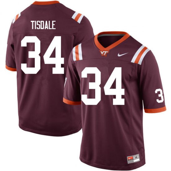 Sale -Maroon Alan Tisdale #34 Virginia Tech Hokies Men Embroidery NCAA Player Football Jersey