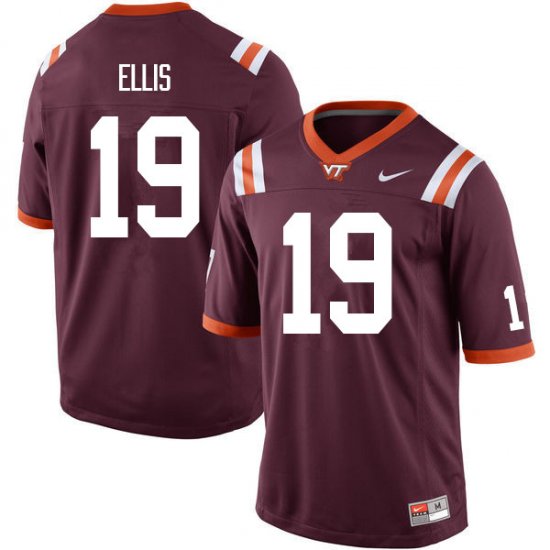 Sale -Maroon DeJuan Ellis #19 Virginia Tech Hokies Men Embroidery NCAA Player Football Jersey