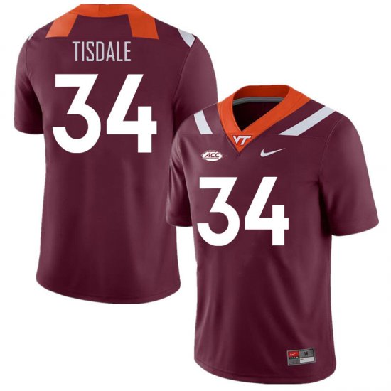 Sale -Maroon Alan Tisdale #34 Virginia Tech Hokies Men Fit University Football Jersey