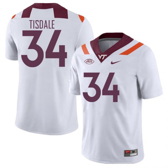 Sale -White Alan Tisdale #34 Virginia Tech Hokies Men High Quality NCAA Player Football Jersey