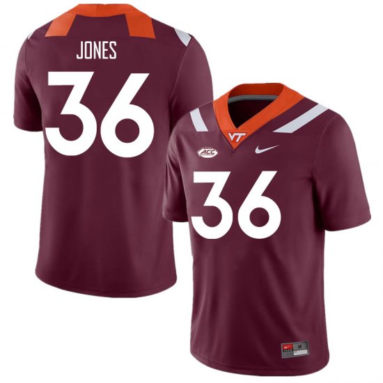 Sale -Maroon Brody Jones #36 Virginia Tech Hokies Men Fit University Football Jersey