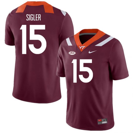 Sale -Maroon Jackson Sigler #15 Virginia Tech Hokies Men Embroidery University Football Jersey