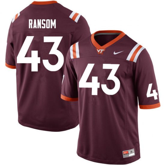 Sale -Maroon John Ransom #43 Virginia Tech Hokies Men High Quality University Football Jersey