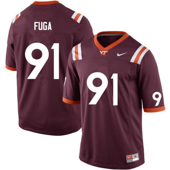 Sale -Maroon Josh Fuga #91 Virginia Tech Hokies Men Embroidery University Football Jersey