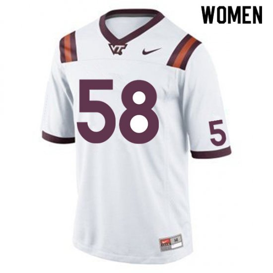 Sale -White Josh Fuga #58 Virginia Tech Hokies Women Embroidery University Football Jersey