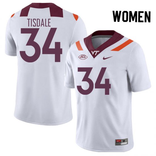 Sale -White Alan Tisdale #34 Virginia Tech Hokies Women Fit NCAA Player Football Jersey