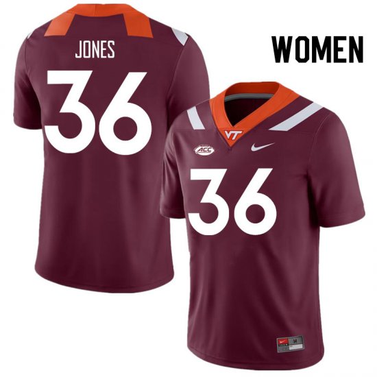 Sale -Maroon Brody Jones #36 Virginia Tech Hokies Women High Quality University Football Jersey