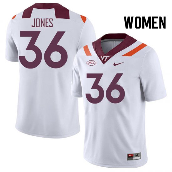 Sale -White Brody Jones #36 Virginia Tech Hokies Women Embroidery NCAA Player Football Jersey