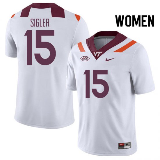 Sale -White Jackson Sigler #15 Virginia Tech Hokies Women Fit NCAA Player Football Jersey