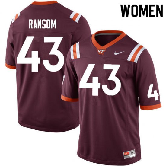 Sale -Maroon John Ransom #43 Virginia Tech Hokies Women High Quality University Football Jersey