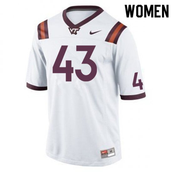 Sale -White John Ransom #43 Virginia Tech Hokies Women Embroidery NCAA Player Football Jersey