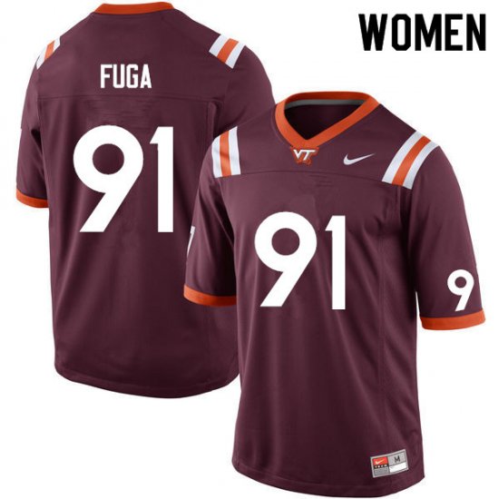 Sale -Maroon Josh Fuga #91 Virginia Tech Hokies Women High Quality University Football Jersey