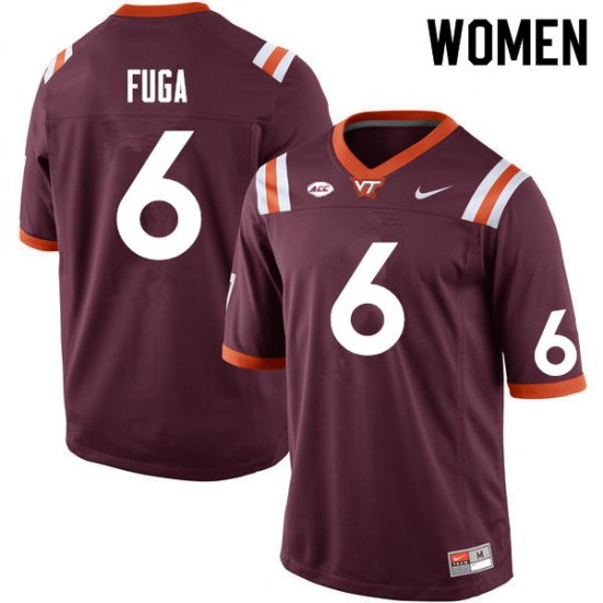 Sale -Maroon Josh Fuga #6 Virginia Tech Hokies Women High Quality University Football Jersey