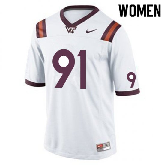 Sale -White Josh Fuga #91 Virginia Tech Hokies Women Embroidery NCAA Player Football Jersey