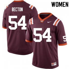 Sale -Maroon Nick Becton #54 Virginia Tech Hokies Women Embroidery University Football Jersey