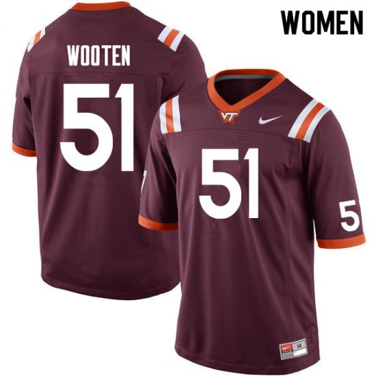 Sale -Maroon Robert Wooten #51 Virginia Tech Hokies Women Embroidery NCAA Player Football Jersey