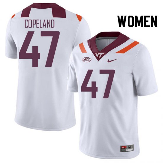 Sale -White Tavorian Copeland #47 Virginia Tech Hokies Women Fit University Football Jersey