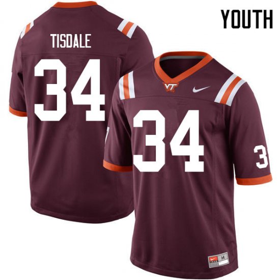 Sale -Maroon Alan Tisdale #34 Virginia Tech Hokies Youth Fit NCAA Player Football Jersey