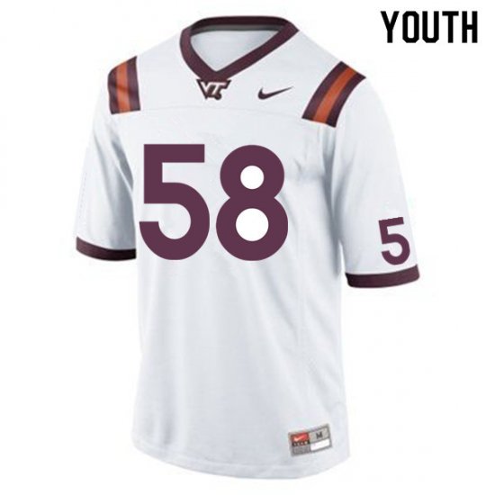 Sale -White Josh Fuga #58 Virginia Tech Hokies Youth Embroidery NCAA Player Football Jersey