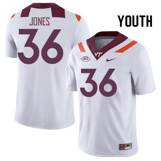 Sale -White Brody Jones #36 Virginia Tech Hokies Youth Fit NCAA Player Football Jersey