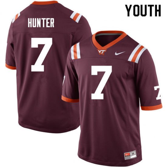 Sale -Maroon Devon Hunter #7 Virginia Tech Hokies Youth Embroidery University Football Jersey