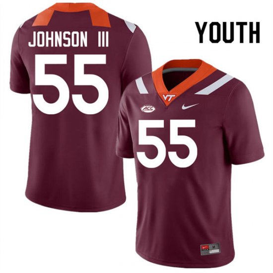 Sale -Maroon Gerard Johnson III #55 University Virginia Tech Hokies Youth Embroidery Football Jersey