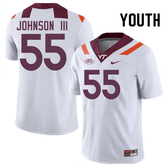 Sale -White Gerard Johnson III #55 University Virginia Tech Hokies Youth Embroidery Football Jersey