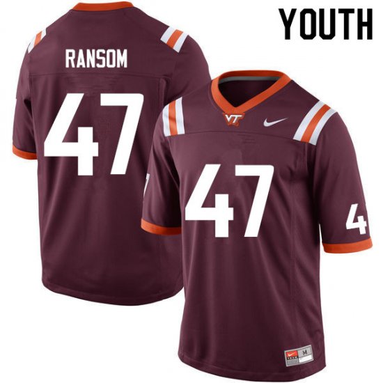 Sale -Maroon John Ransom #47 Virginia Tech Hokies Youth High Quality NCAA Player Football Jersey