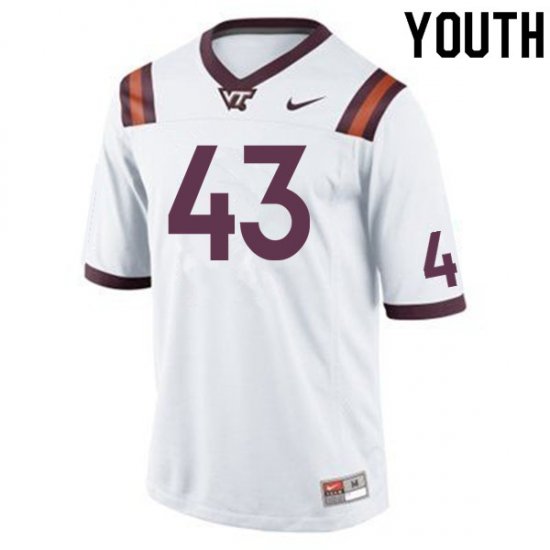 Sale -White John Ransom #43 Virginia Tech Hokies Youth Embroidery NCAA Player Football Jersey